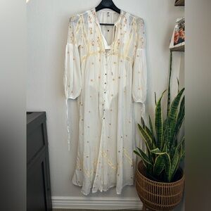 NWOT- Free People Maxi dress with body suit and floral embellishments